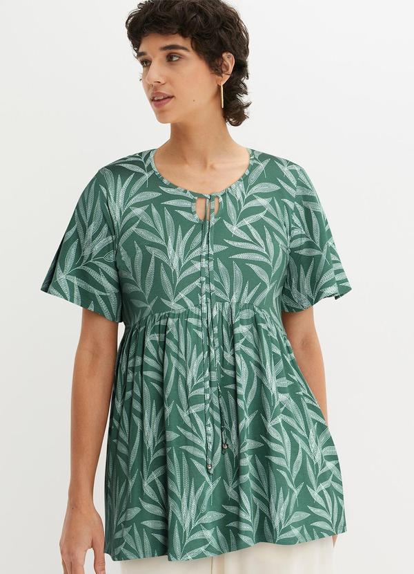 Blusa Folhagem Pontilhada em Malha de Viscose