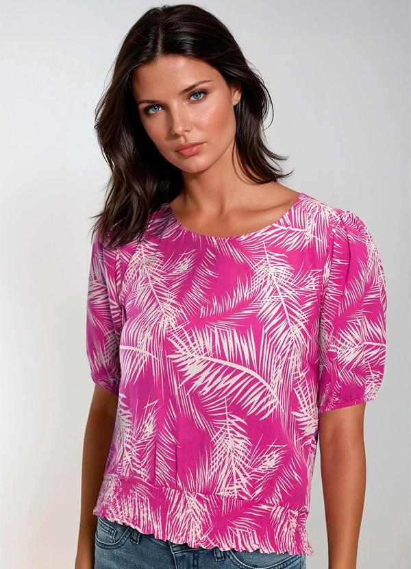 Blusa Folhagem Rosa em Linho