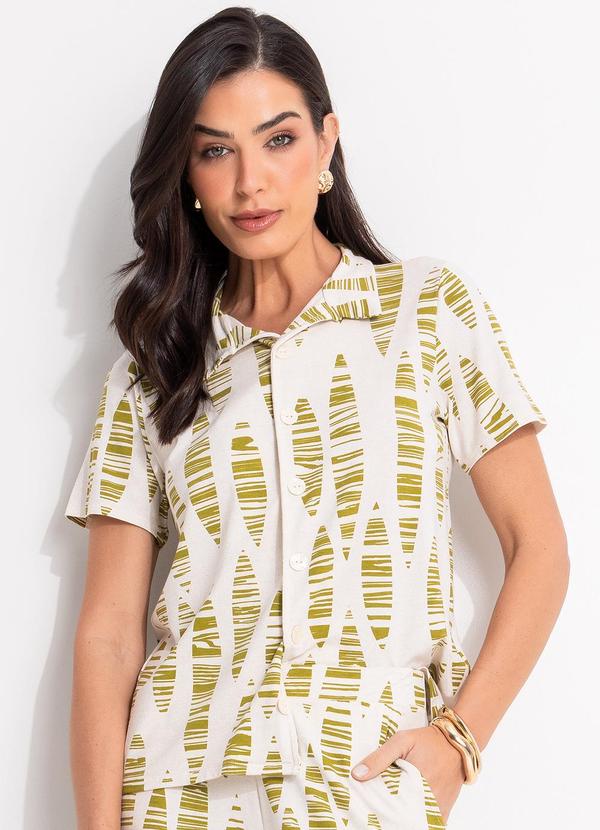 Blusa Folhas Listradas em Malha de Viscose