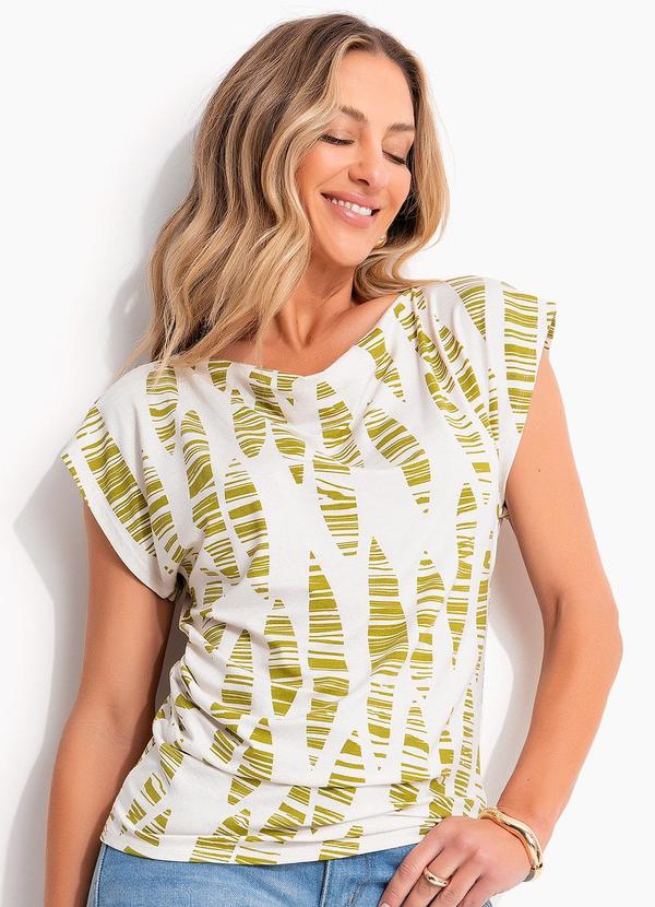Blusa Folhas Listradas em Malha de Viscose