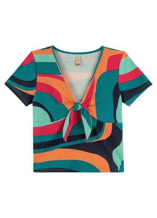 Vista 2 Blusa Geométrica com Amarração Marialícia Verde Marialícia