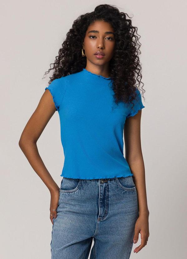 Blusa Gola Alta em Ribana Azul