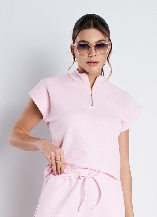 Blusa Gola Alta Moletinho Rosa Bebê