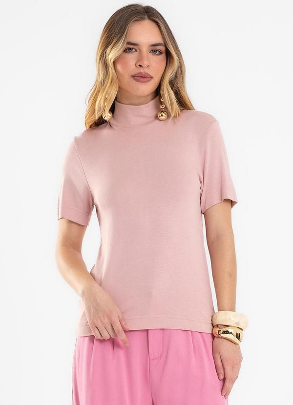 Blusa Gola Alta Viscotrico Básica Rosa
