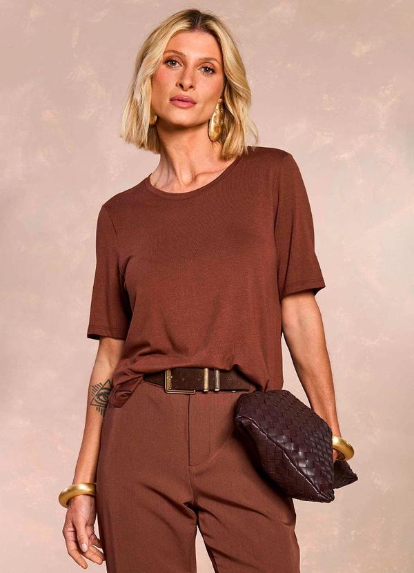 Blusa Jardim Boho de Manga Curta Marrom