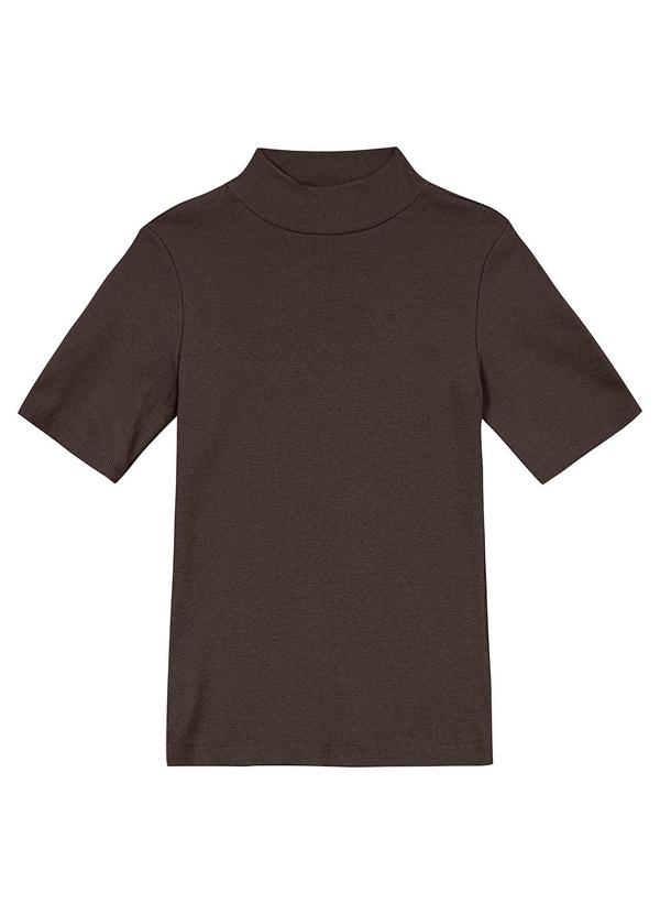 Blusa Justa em Ribana Canelada Marrom Escuro