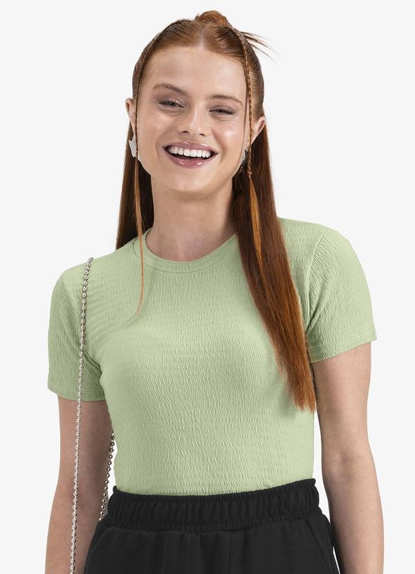 Vista 2 Blusa Juvenil Feminina em Malha Anarruga Verde MINTY MINTY
