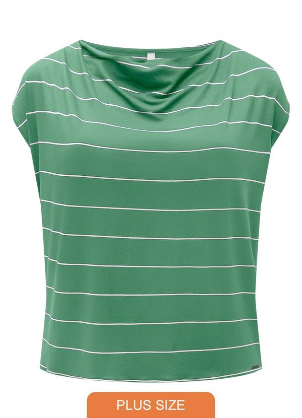 Blusa Listrada Plus Size e Gola Degagê Verde