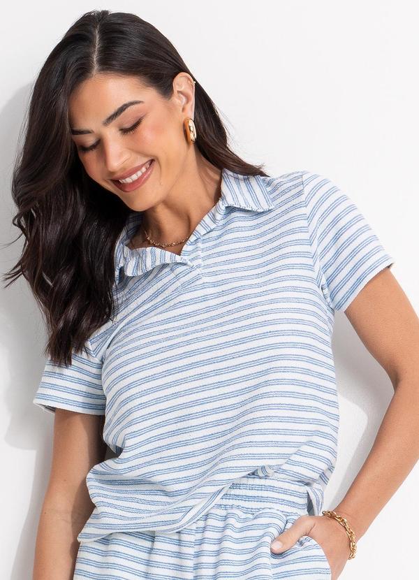 Blusa Listrado Azul em Moletinho Eco Listrado