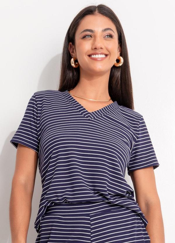 Blusa Listrado Marinho e Branco em Canelado