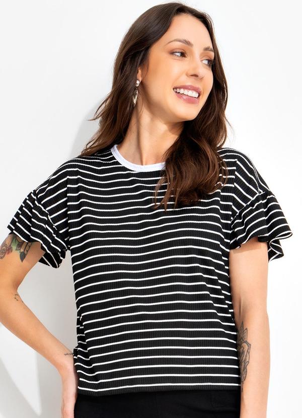 Blusa Listrado Preto e Branco em Canelada