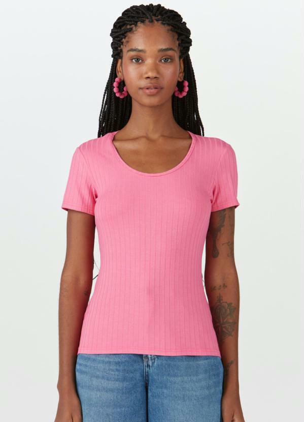 Vista 2 Blusa Malha Canelada Viscose Rosa Malwee Malwee