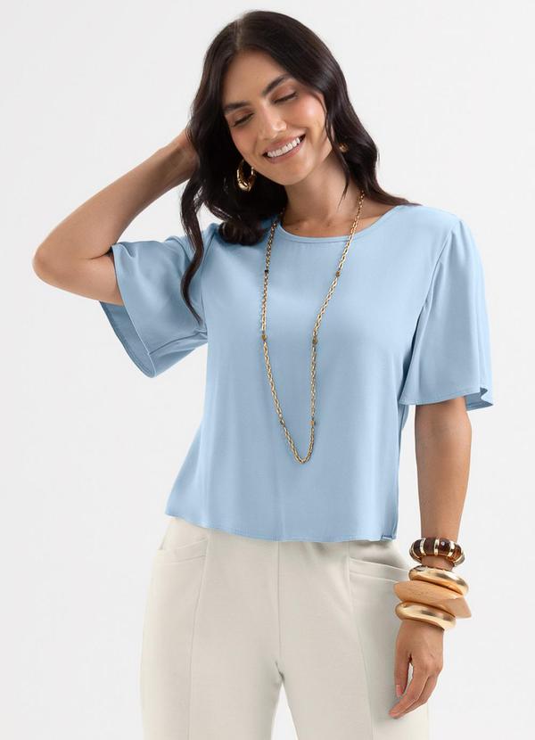 Blusa Manga Ampla em Tecido Texturizado Azul