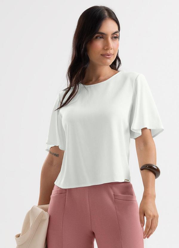 Blusa Manga Ampla em Tecido Texturizado Off-White
