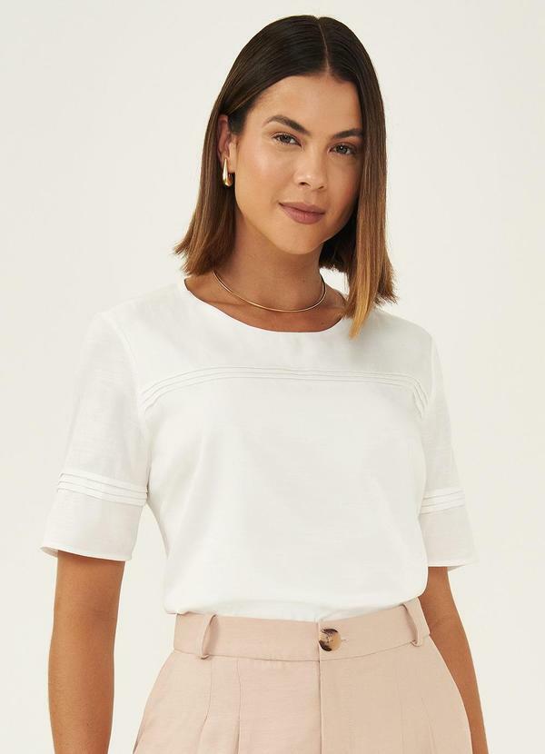 Vista 2 Blusa Manga Curta com Pregas Off White Raiany Principessa Principessa