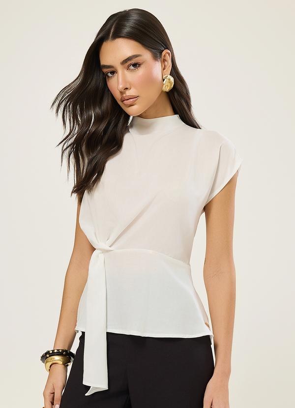 Blusa Manga Curta com Transpasse Off White