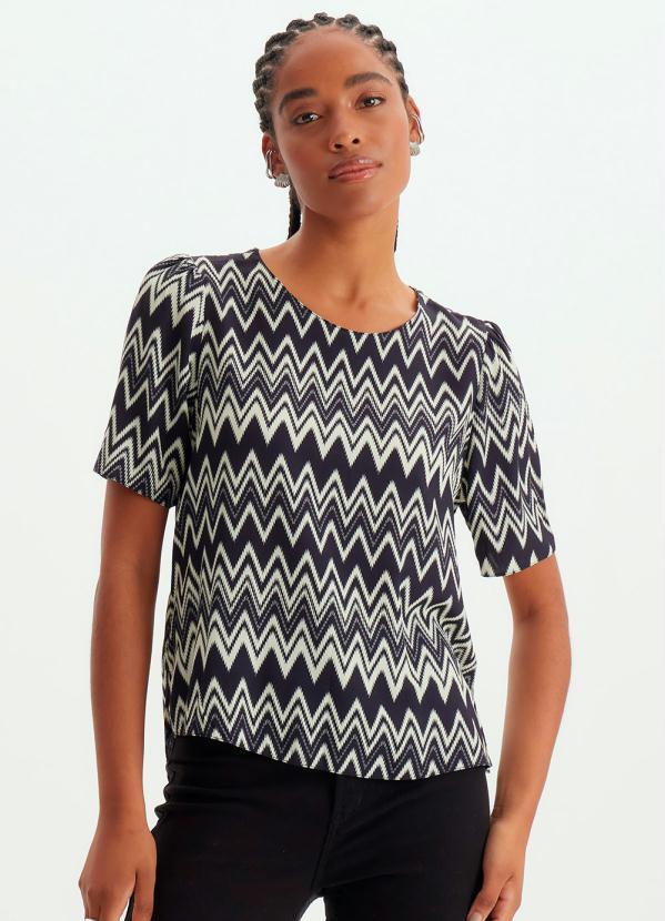 Blusa Manga Curta de Viscose Estampada Preta