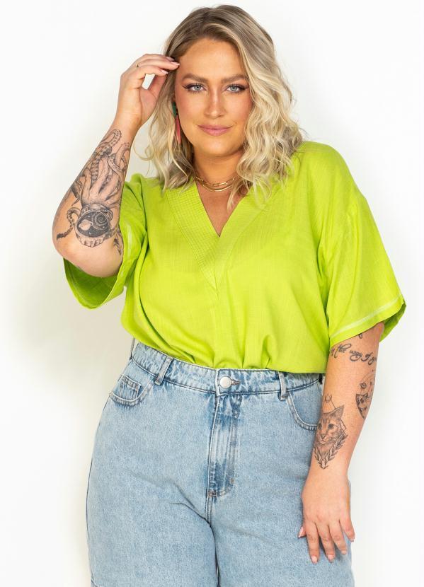 Blusa Manga Curta de Viscose Verde