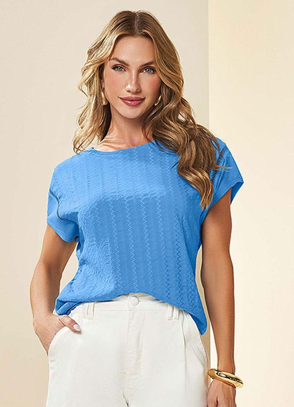 Blusa Manga Curta em Viscose Azul