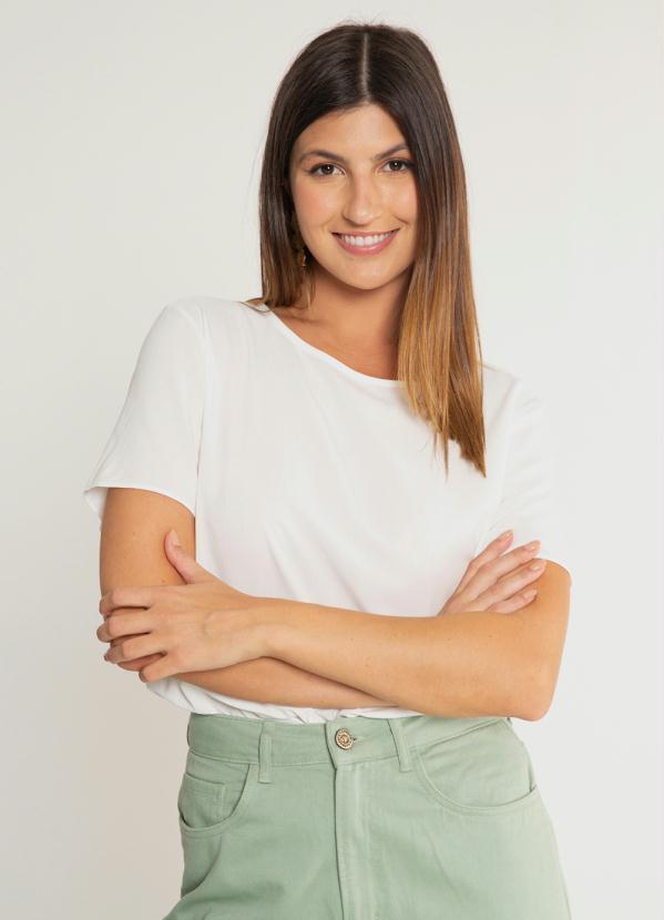 Vista 2 Blusa Manga Curta em Viscose Básica Off White Lunender Lunender