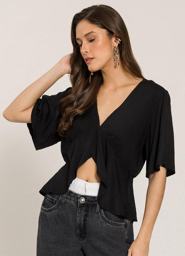 Blusa Manga Curta em Viscose Preto
