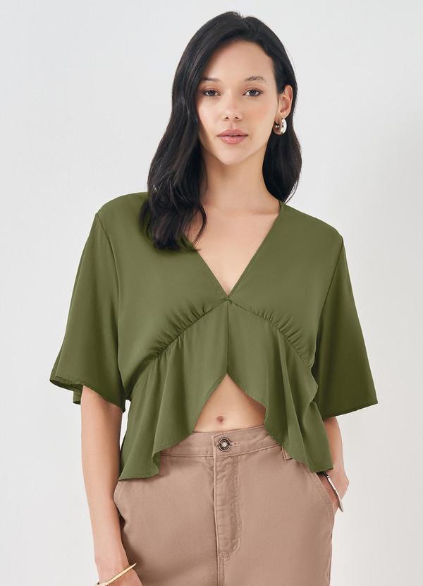 Blusa Manga Curta em Viscose Verde
