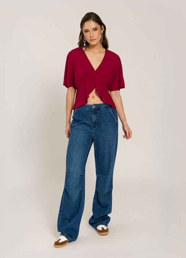 Blusa Manga Curta em Viscose Vermelho