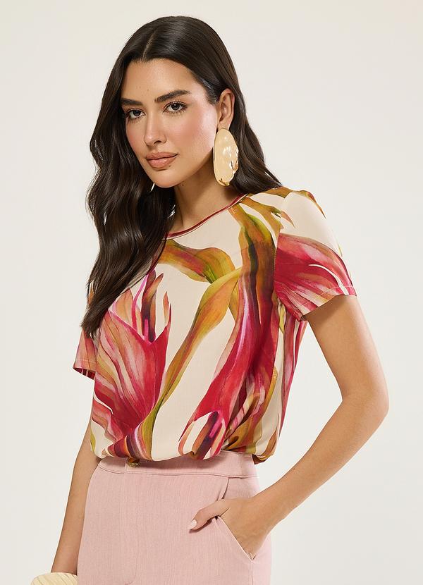 Blusa Manga Curta Estampa Exclusiva Nude Rosado