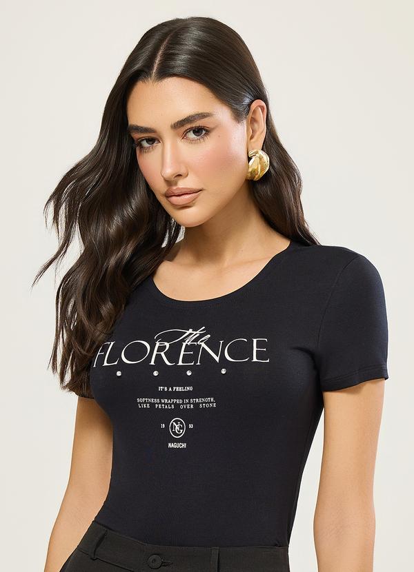 Blusa Manga Curta Estampa Exclusiva Preto