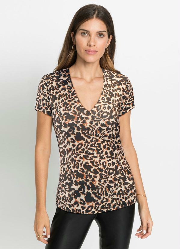 Vista 2 Blusa Manga Curta Onça Marrom bonprix bonprix