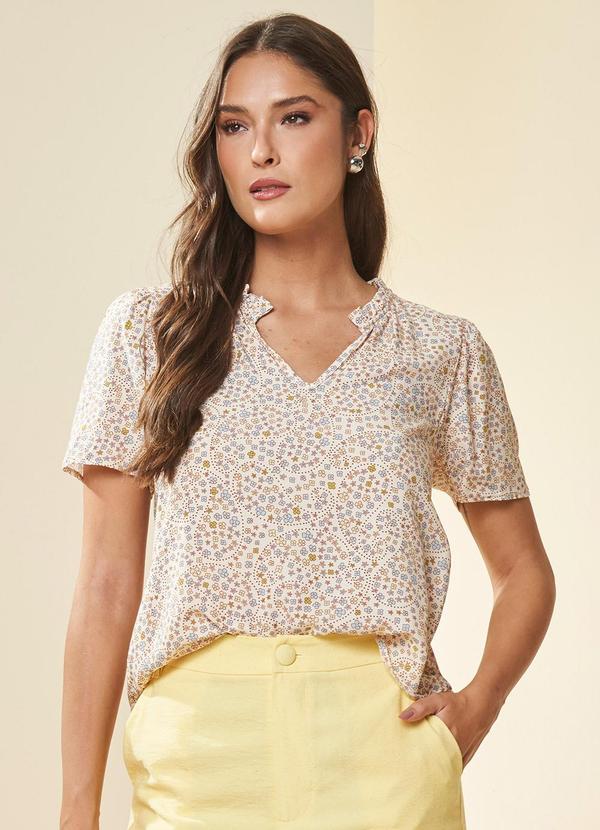 Vista 2 Blusa Manga Curta Solar Estampada Estampado Doce Trama Doce Trama