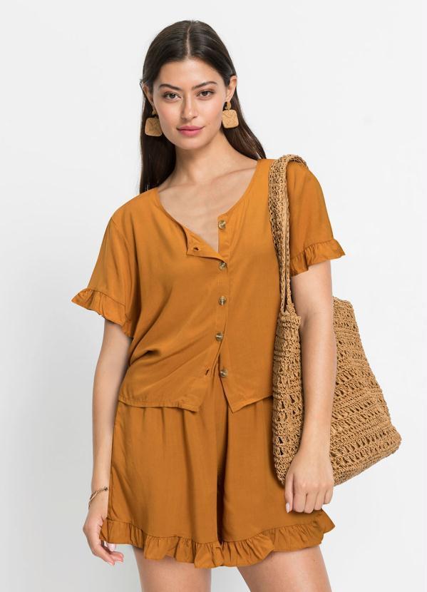 Blusa Mangas com Babado Caramelo
