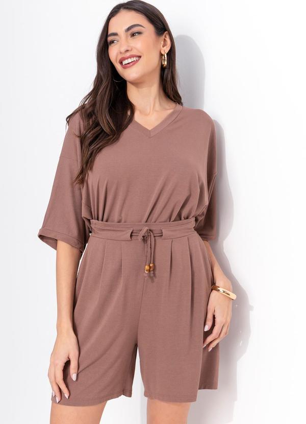 Blusa Marrom Claro em Crepe de Viscose