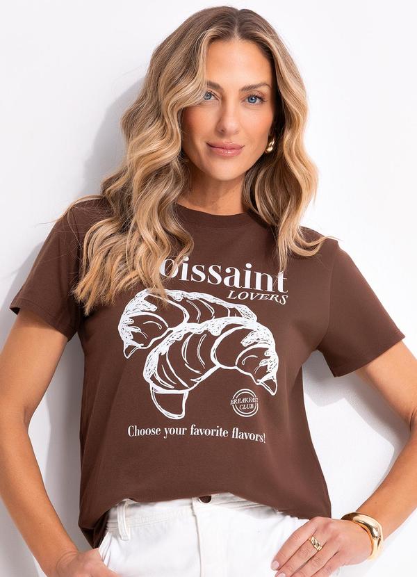 Blusa Marrom em Malha de Algodão Penteado