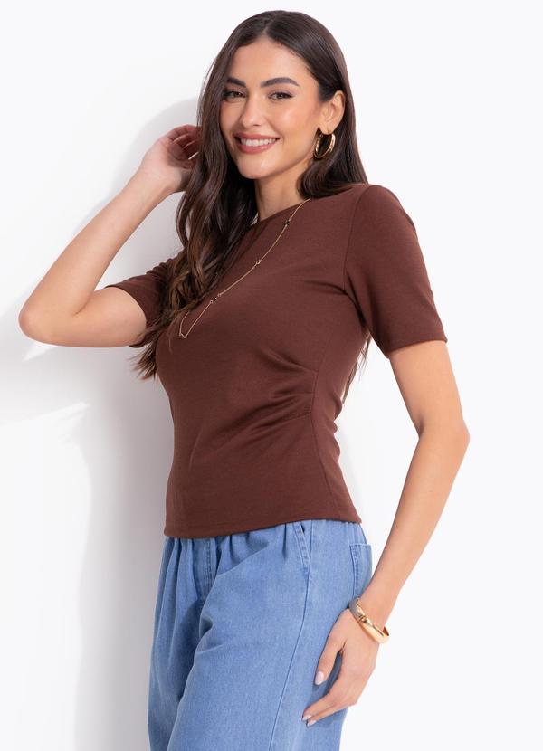 Blusa Marrom em Malha Interlock