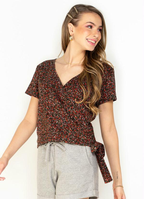 Blusa Mini Floral com Decote Transpassado