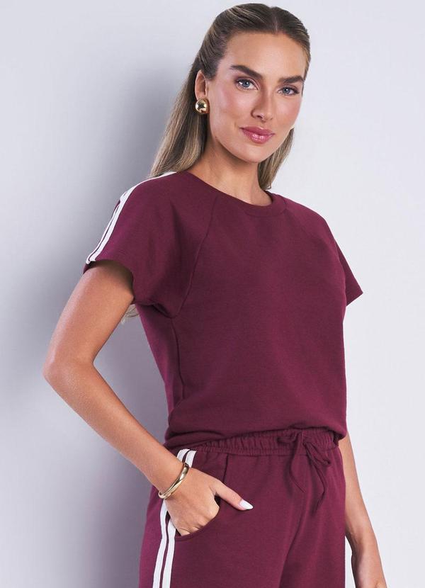 Blusa Moletinho Sport com Listras Bordô