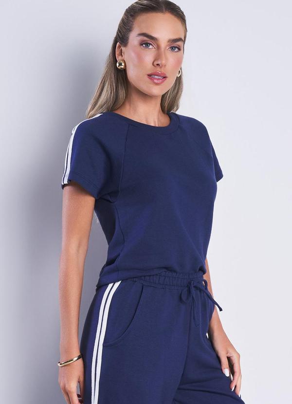 Blusa Moletinho Sport com Listras Marinho