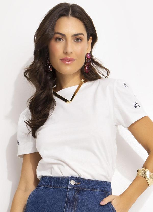Blusa Off White em Malha de Algodão Penteado