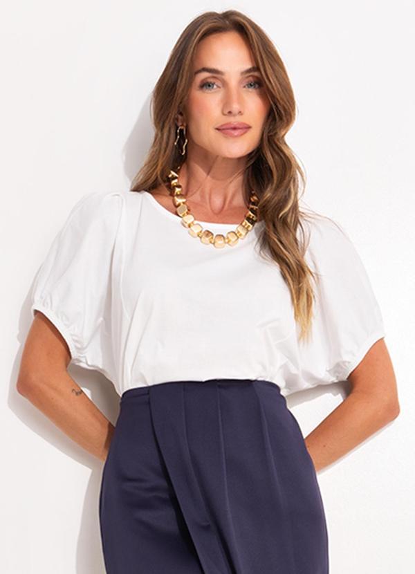 Blusa Off White em Malha de Algodão Penteado
