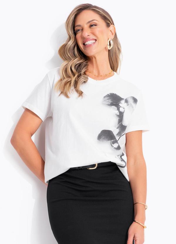 Blusa Off White em Malha de Algodão Penteado
