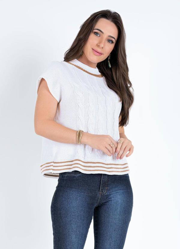 Blusa Off White em Tricô com Gola Alta