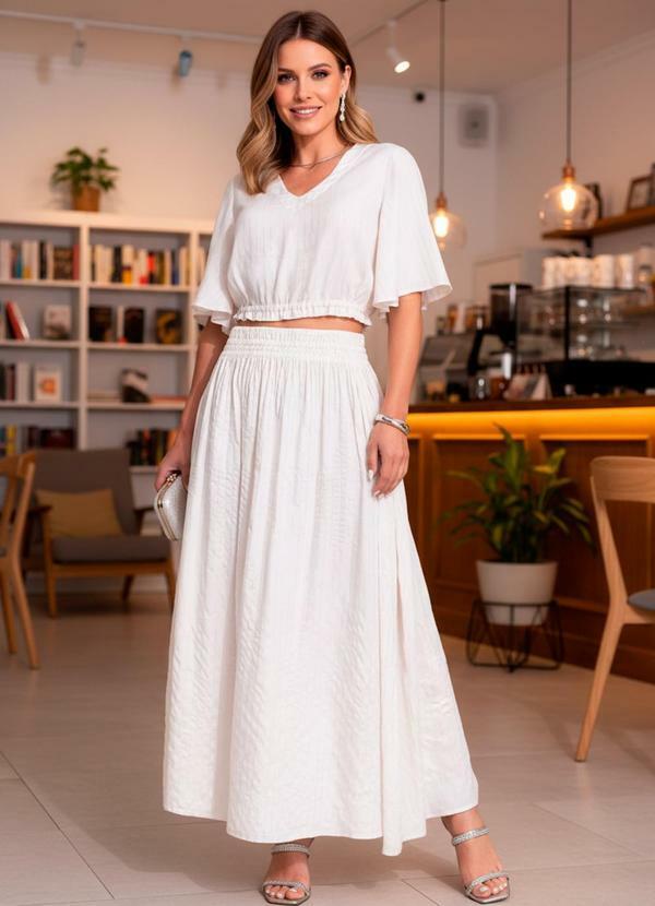 Vista 2 Blusa Off White em Viscose Plana com Lurex Quintess Quintess
