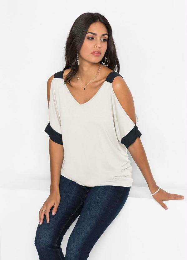 Vista 2 Blusa Ombro Vazado Off White/Preto bonprix bonprix