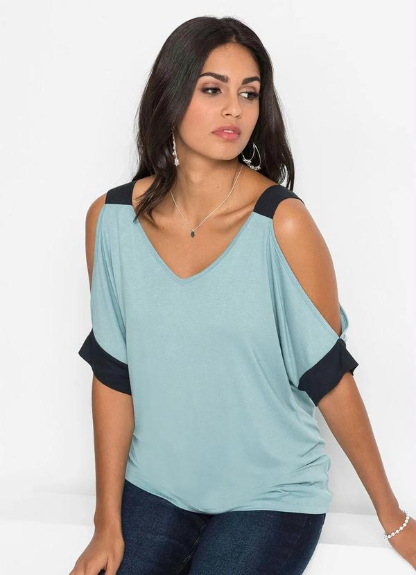 Vista 2 Blusa Ombro Vazado Verde/Preto bonprix bonprix
