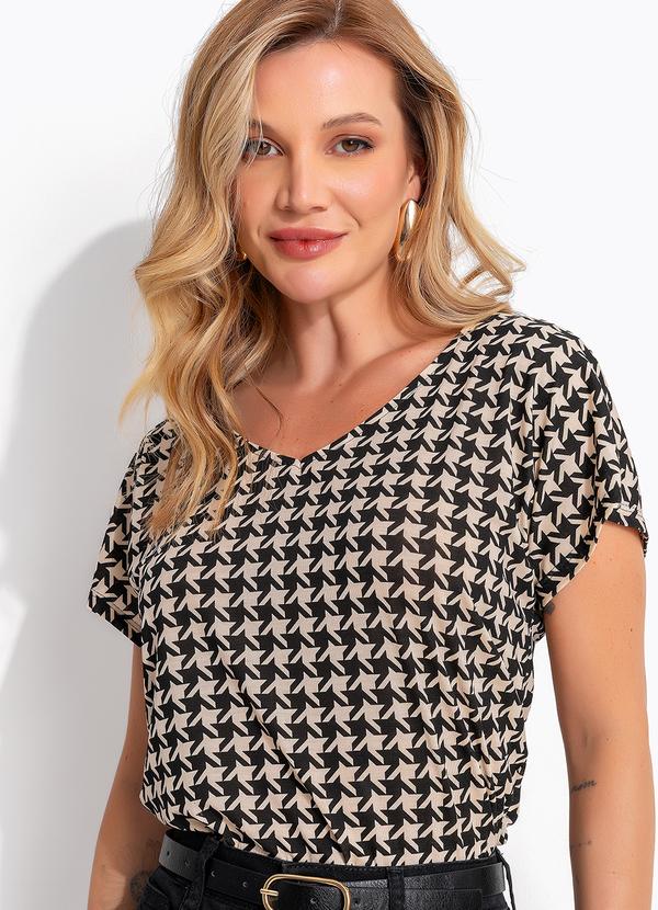 Blusa Pied de Poule em Malha de Viscose