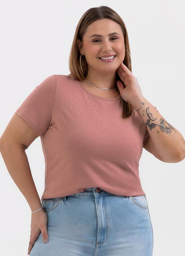 Blusa Plus Size Estampa Puff em Algodão Rosa