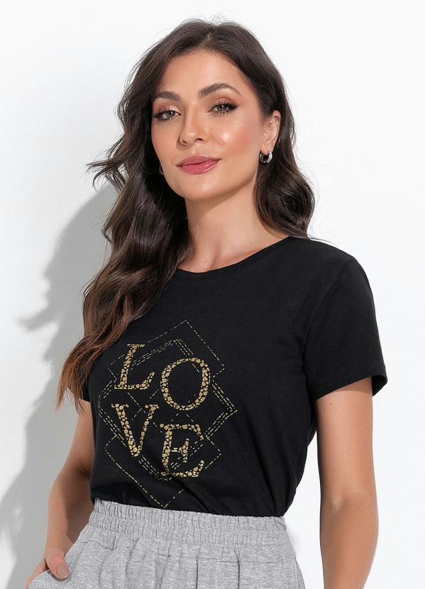 Blusa Preta com Estampa Localizada
