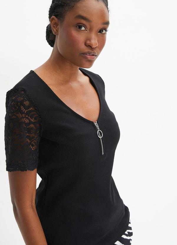 Vista 2 Blusa Preta em Canelado bonprix bonprix