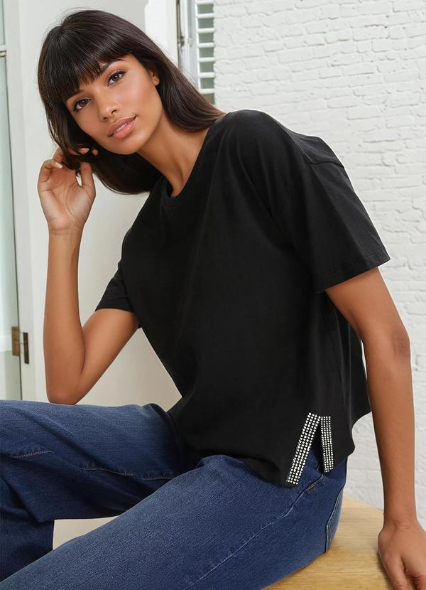 Vista 2 Blusa Preta em Malha de Algodão Penteado bonprix bonprix